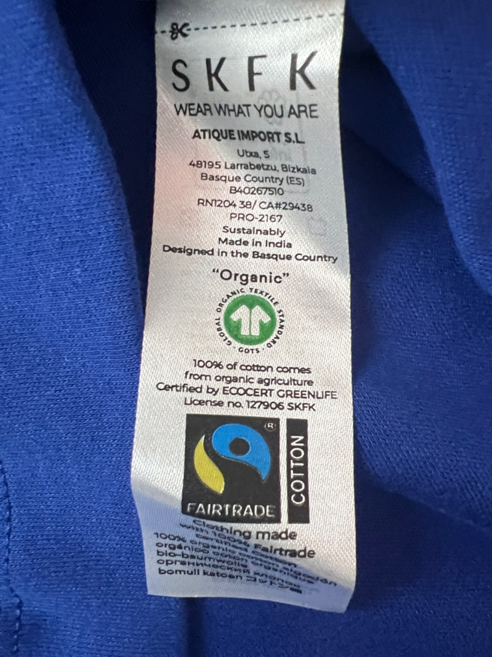 SKFK Liba Indigo Blue Tank White Contrast Trim Minimalist Cotton Top US Size 6 - Picture 6 of 9